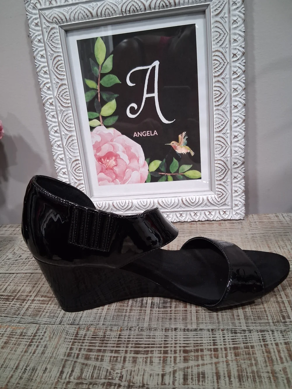 Jones New York Black Patent Wedge Sandals